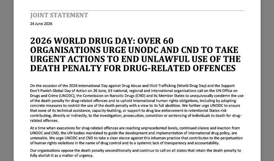IRAN - 63 organizzazioni sollecitano misure urgenti contro la pena di morte per droga