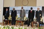 da sinistra, Louis Michel, ex Commissario UE; Jean Ping, Presidente della Commissione dell'Unione africana; Paul Kagame, Presidente della Repubblica del Ruanda; Tharcisse Karugarama, Ministro della Giustizia del Ruanda, Aldo Ajello, ex Inviato speciale dell'Unione europea per la Regione dei Grandi Laghi (2011)